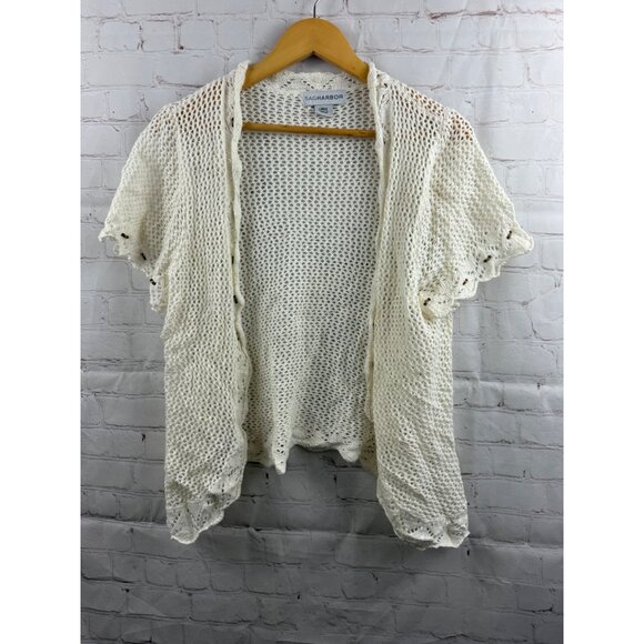 Sag Harbor Cardigan Womens Size Large Ivory Open Front Loose Knit Casual Top - Picture 1 of 8